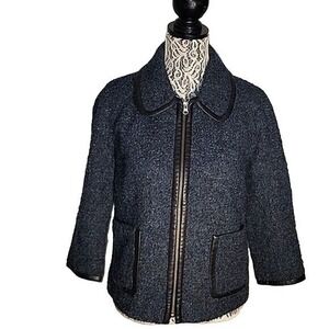 CLASSIQUES ENTIER Boucle Jacket Leather Trim Zip‎ Front Cropped Coat Officecore